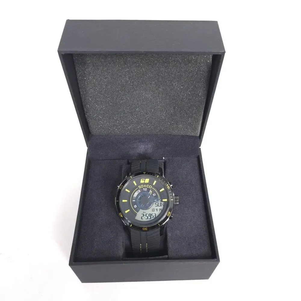 SO & CO NY New Mens Watch Analog Digital Black Yellow Sport 100M Water Resistant